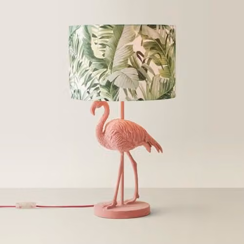 ValueLights Pink Flamingo Table Lamp with Fabric Lampshade and LED Bulb