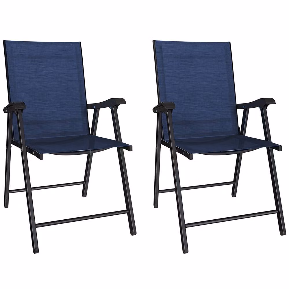 OUTSUNNY Set of 2 Folding Garden Chairs with Armrests and High Back in Blue – 2