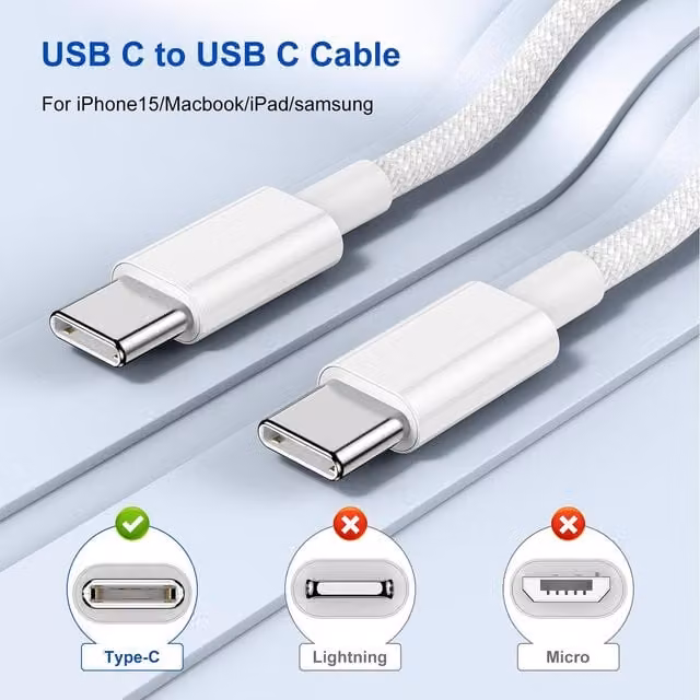 LOS Select Type C to Type C Fast Charging Cable, White, 1.2m