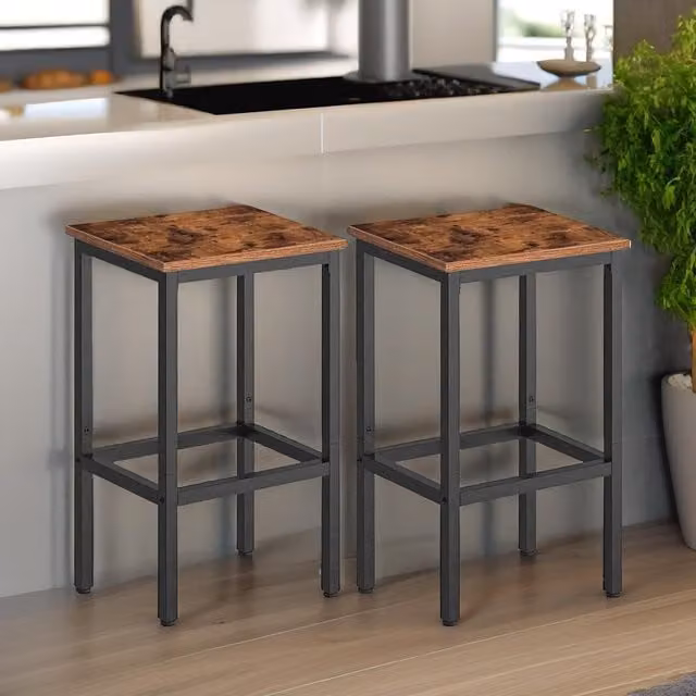 Rafaelo Mobilia Set of 2 Industrial Counter Height Stools in Brown and Black