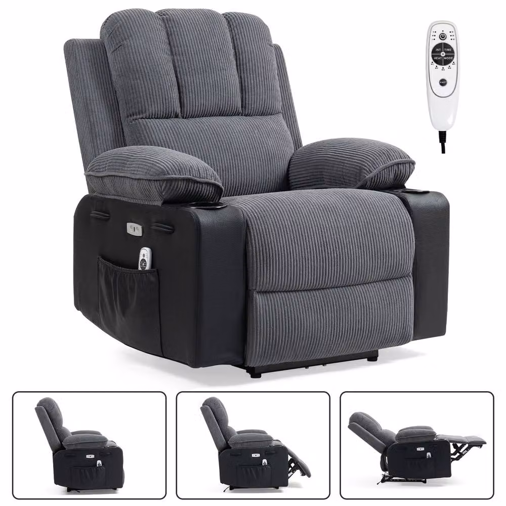 KEEPREAPER Comfortable Power Recliner Chair with 8-Point Massage, Heating and Cup Holder in Grey – 3