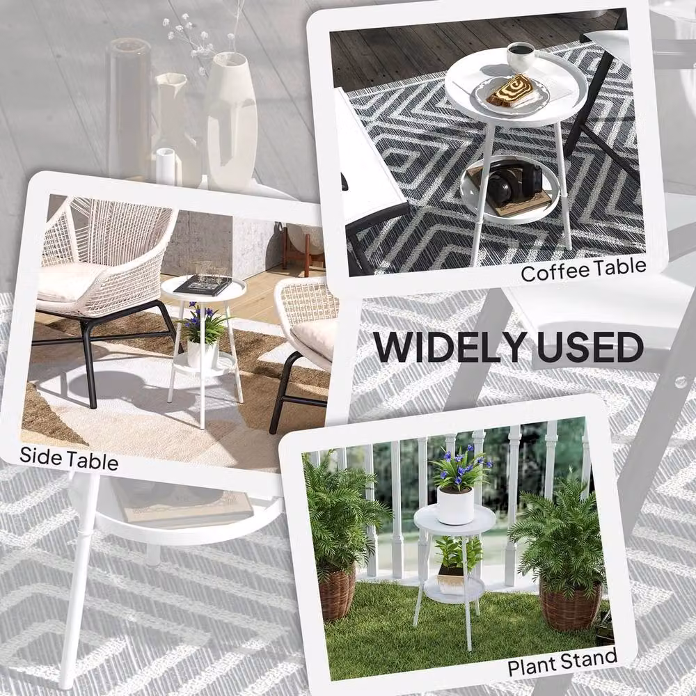 EONLION 2-Tier Metal Patio Coffee Table in White – 2