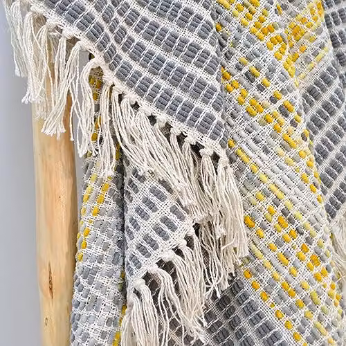 Allure Home Fashions Luxury Herringbone Throw Blanket with Tasseled Fringe, Yellow and Multicolour, W/D/H: 125 x 150 cm – 2