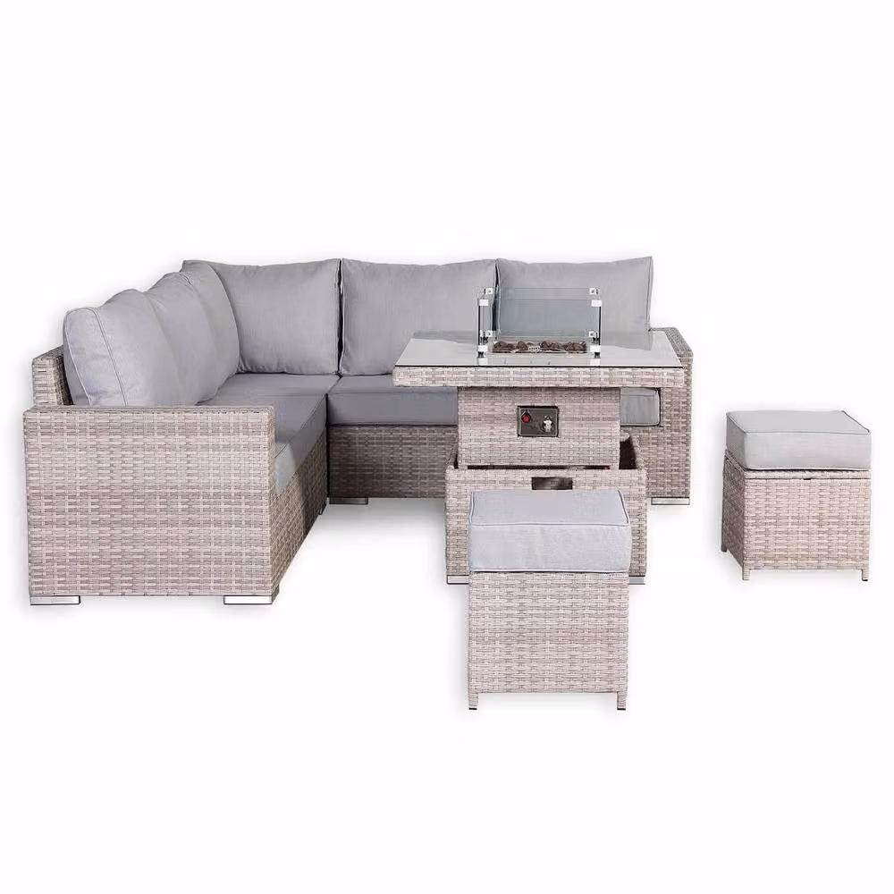 Furnishings For Less UK Rattan Corner Garden Sofa Set with Rising Fire Pit Table in Grey, W/D/H: 215 x 215 x 75 cm – 3
