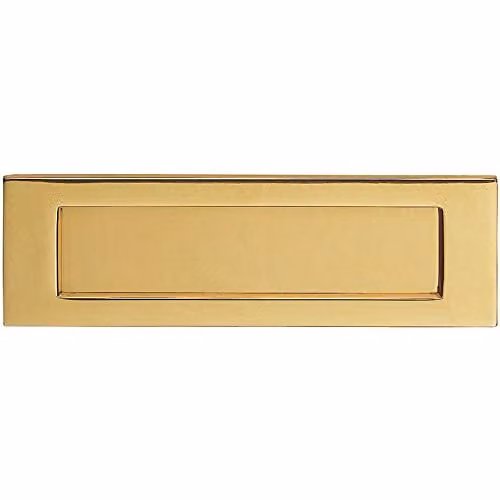 Loops Inward Opening Letterbox Plate in Polished Brass, W: 27.8 cm, H: 9.5 cm, Fixing Centres: 24.2 cm