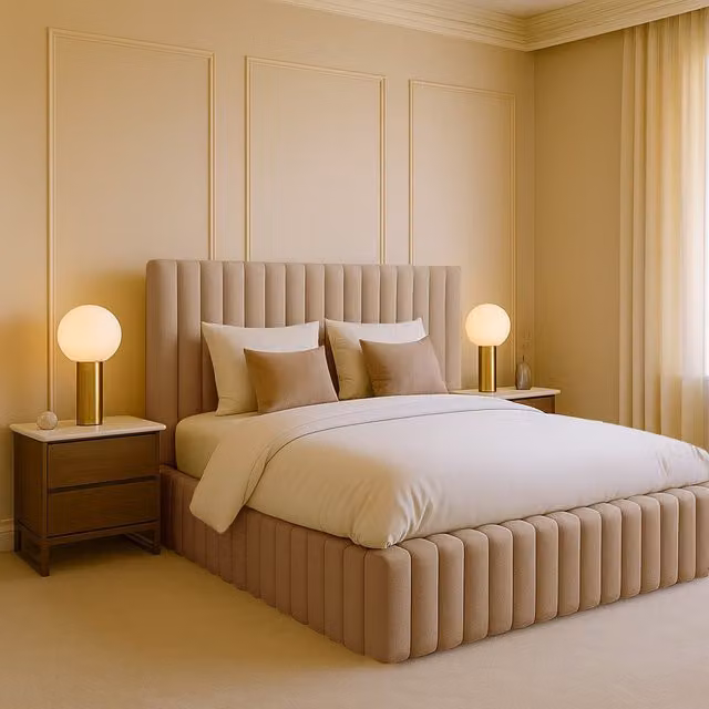 Desire Deco Modern Upholstered Plush Velvet Brantley Panel Bed Frame in Orange