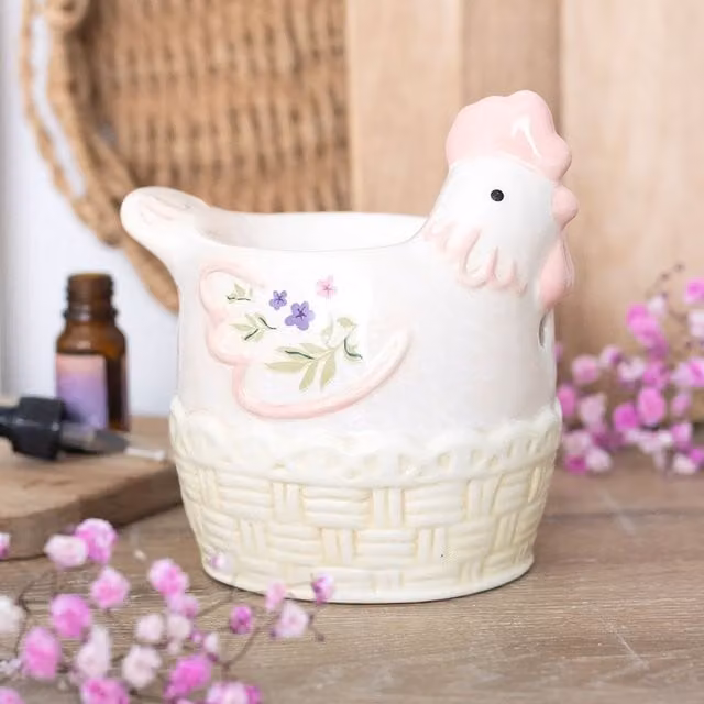 Kingsbury Gifts Hen Shaped Ceramic Oil Burner and Wax Warmer with Floral Design in Multicolour