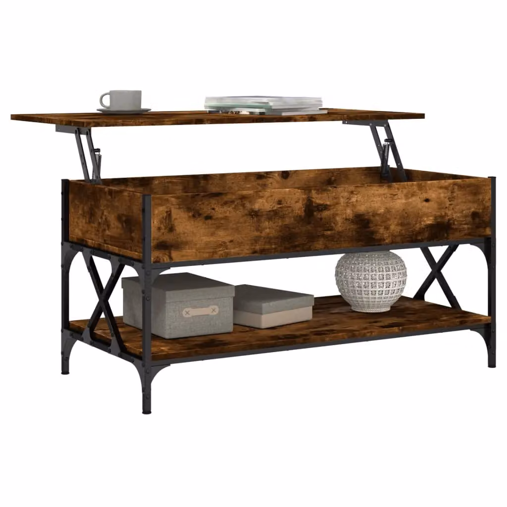 Berkfield Home Smoked Oak Coffee Table in Brown with Lift Mechanism, W/D/H: 100 x 50 x 50 cm – 4