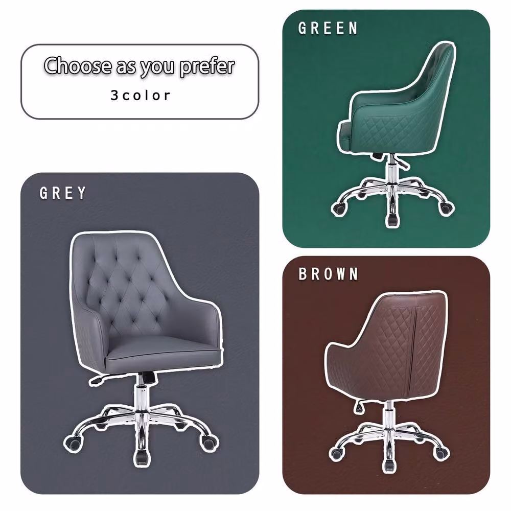 FURNITURE ONE Swivel Desk Chair in Green with Adjustable Height and Synthetic Leather Upholstery – 6