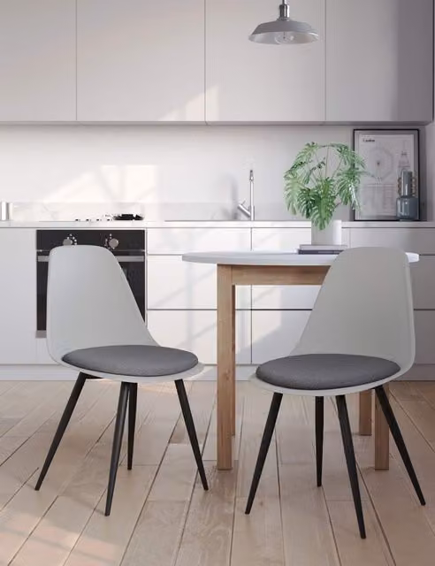 M&S Arnie Set of 2 Modern Upholstered Dining Chairs in Mid Grey