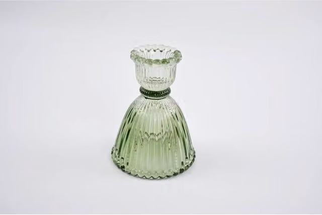 KDMD Vintage Green Glass Taper Candle Holder for Tabletop