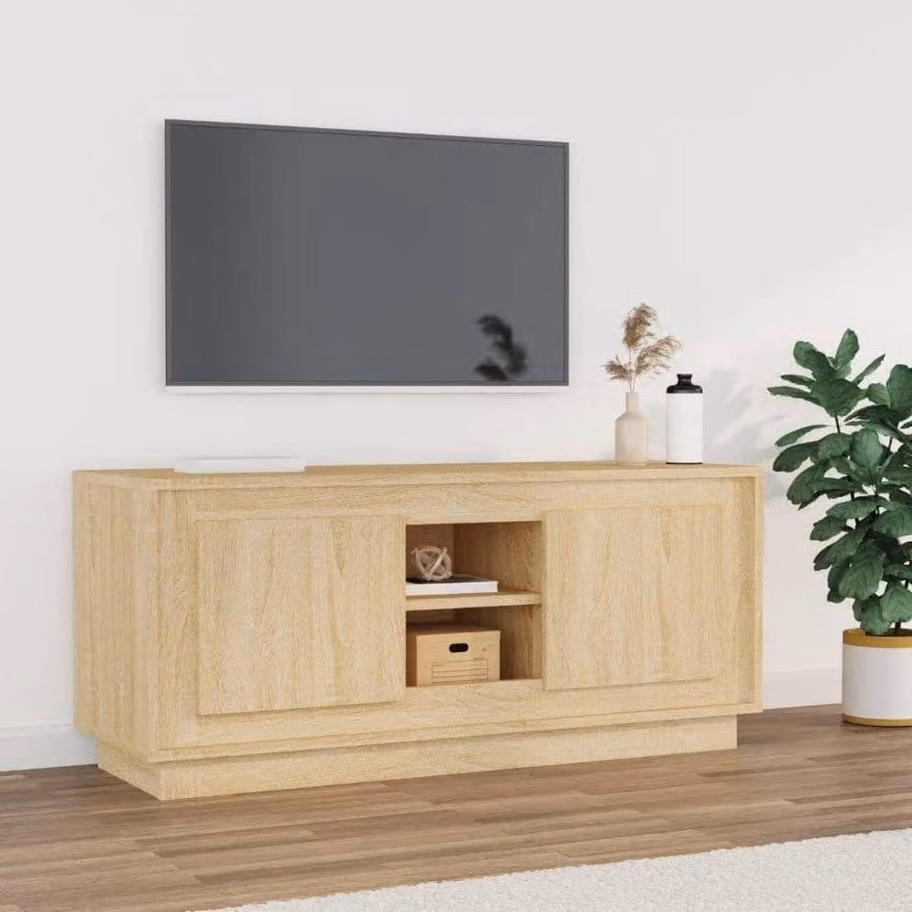 Berkfield Home Modern TV Cabinet in Sonoma Oak and Beige, W/D/H: 102 x 35 x 45 cm – 2