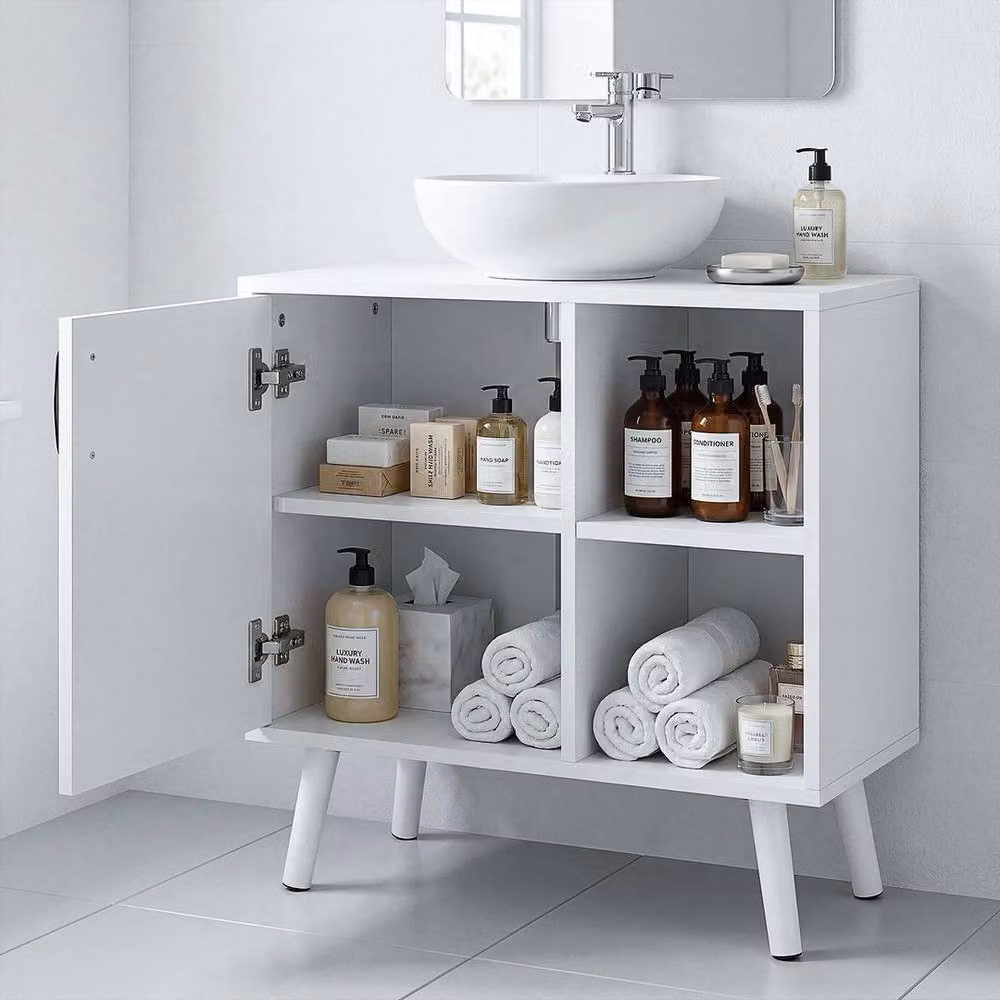 EONLION Modern White Freestanding Bathroom Under Sink Cabinet with Hinged Doors and Internal Shelves – 3