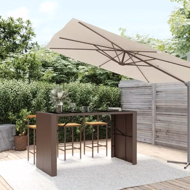 Berkfield Home Bar Table with Glass Top in Brown Poly Rattan, W/D/H: 185 x 80 x 110 cm – 1