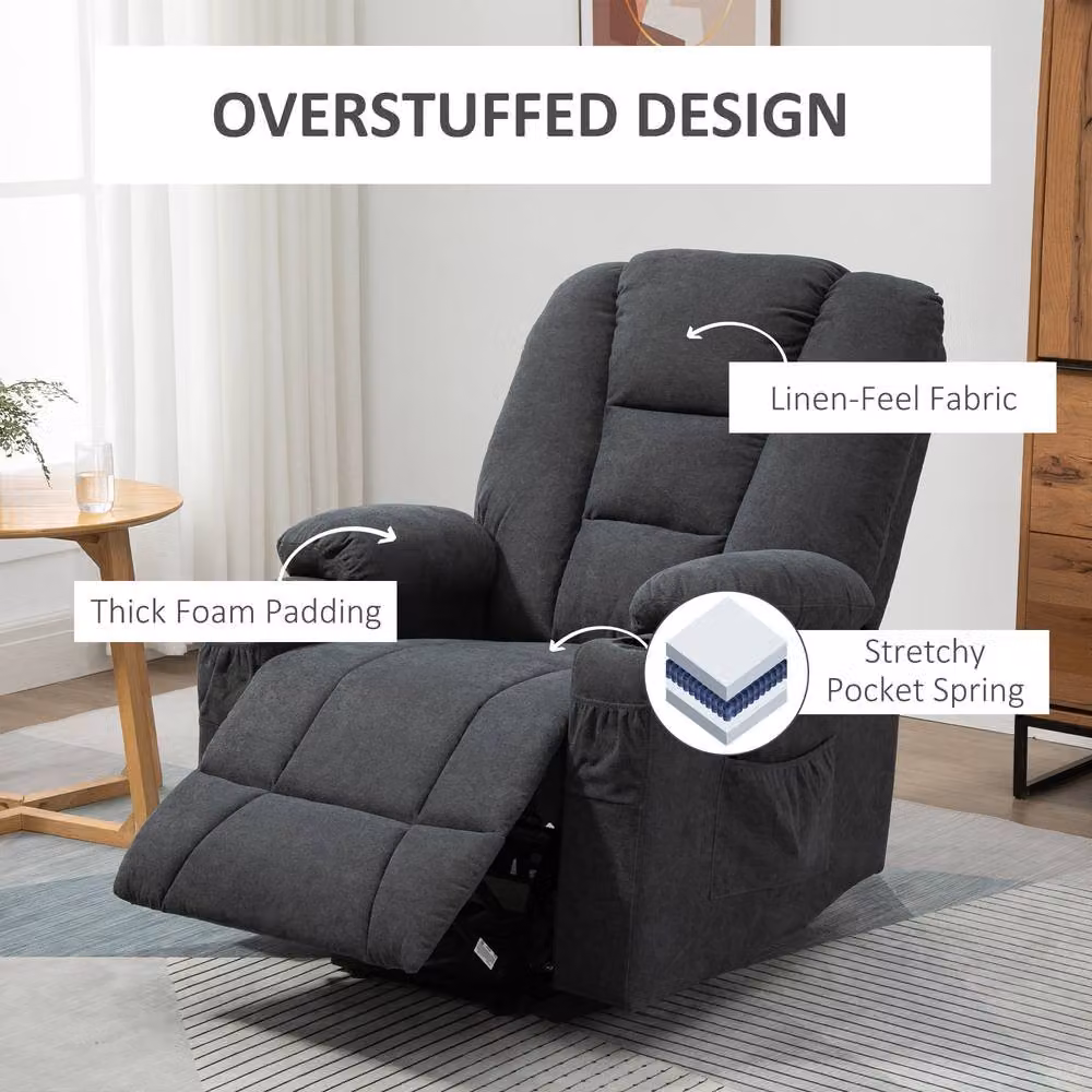 STILVORA Grey Fabric Riser Recliner Armchair with Cup Holders and Powered Lift Assist – 7