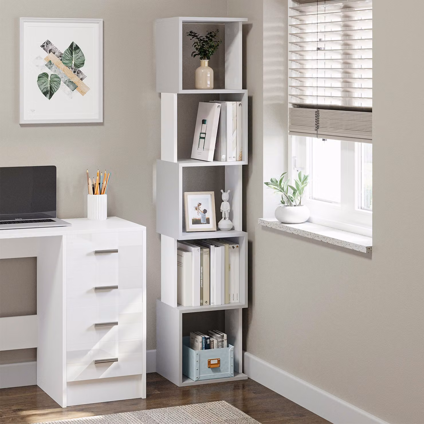 HOMCOM Modern 5-Tier Freestanding Bookshelf in Light Grey – 2