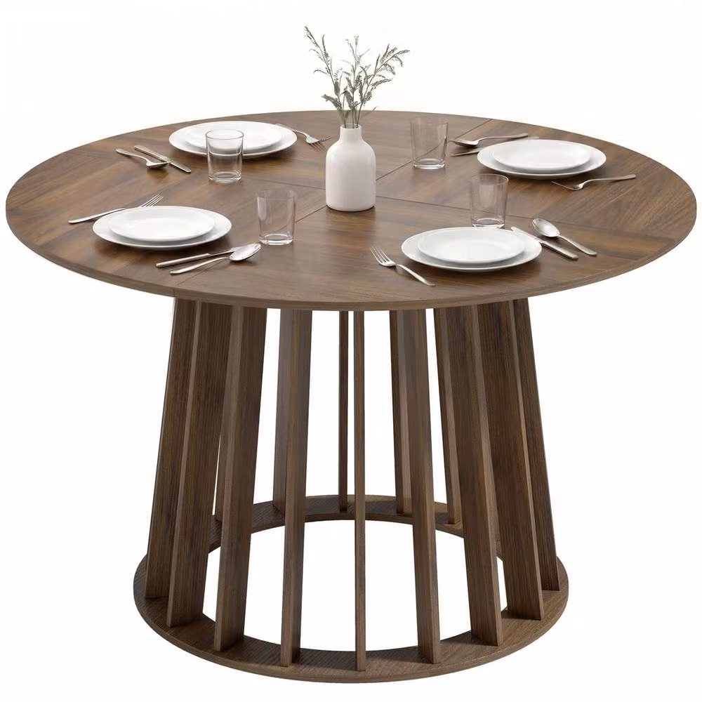 FORGEVIO Modern Round Wood Dining Table in Brown, Diameter: 120 cm, Height: 75 cm – 4