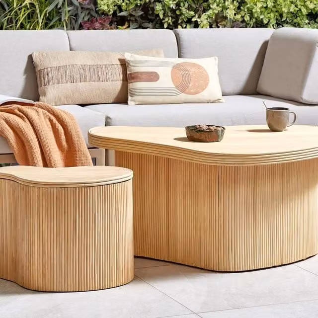 Wyld and Coco Nesting Coffee Tables Set of 2 with Rattan Storage Lids in Brown and Beige