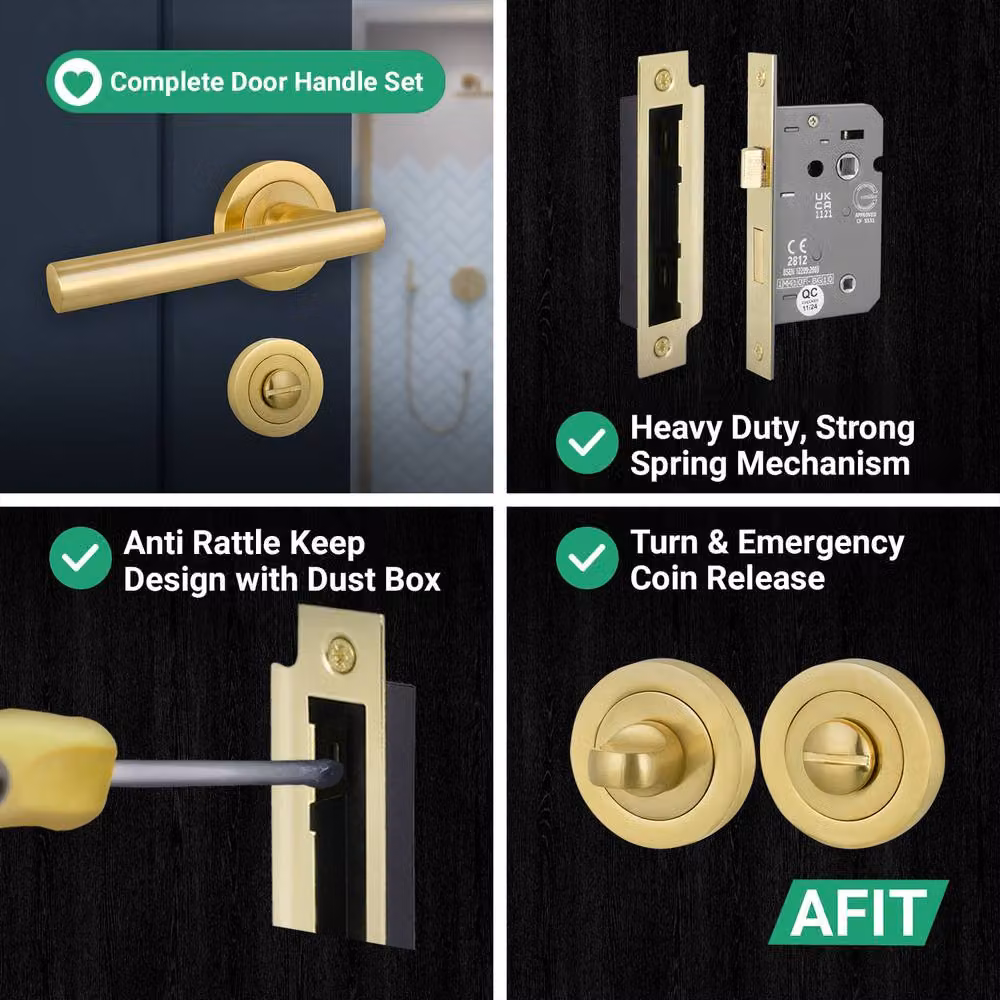 AFIT Satin Brass T-Bar Bathroom Handle and WC Privacy Lock Set in Gold, 1 Pair – 7