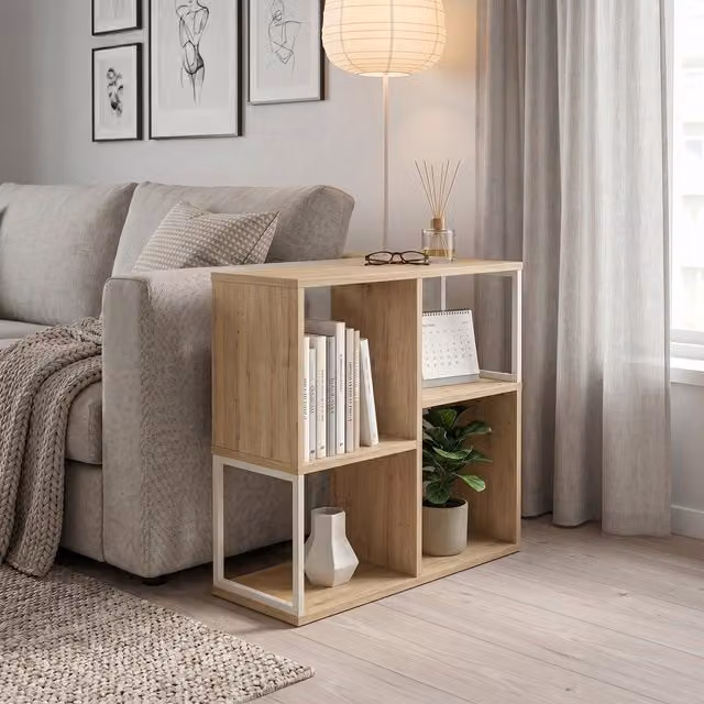 Decortie Bolton Mini Bookcase with 2 Open Shelves and Metal Frame, Oak Brown