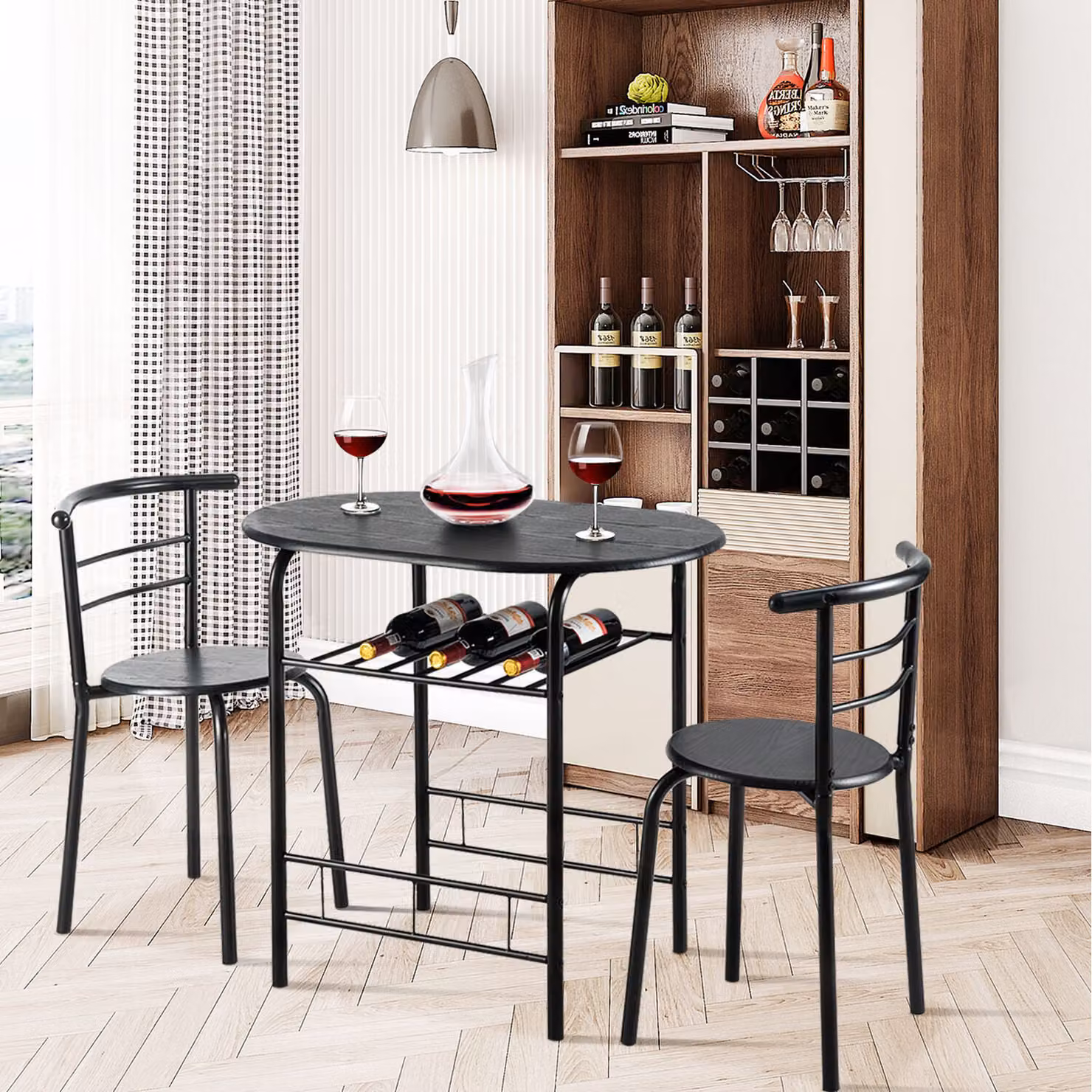 Costway 3 Piece Black Round Pub Breakfast Table and Chair Set – 2