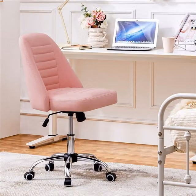 Yaheetech Modern Pink Faux Leather Mid Back Armless Task Chair for Home Office