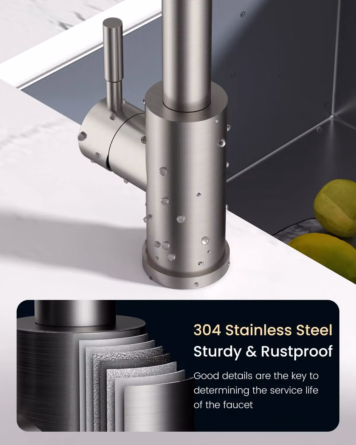 Appaso Single Lever Kitchen Sink Mixer Tap with Pull Out Spray Function in Gold – 4