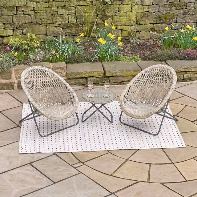 Pacific Lifestyle Modern Bistro Set with Rattan Loungers and Glass Table in Grey and Brown