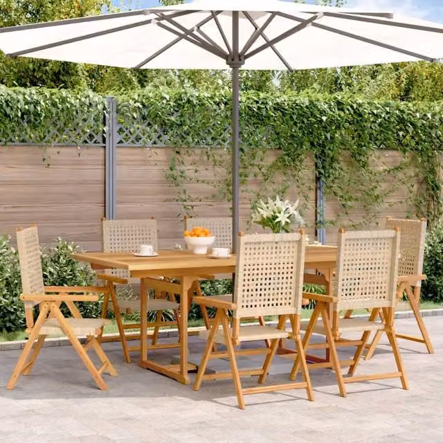 Berkfield Home 7 Piece Garden Dining Set in Beige Poly Rattan and Acacia Wood