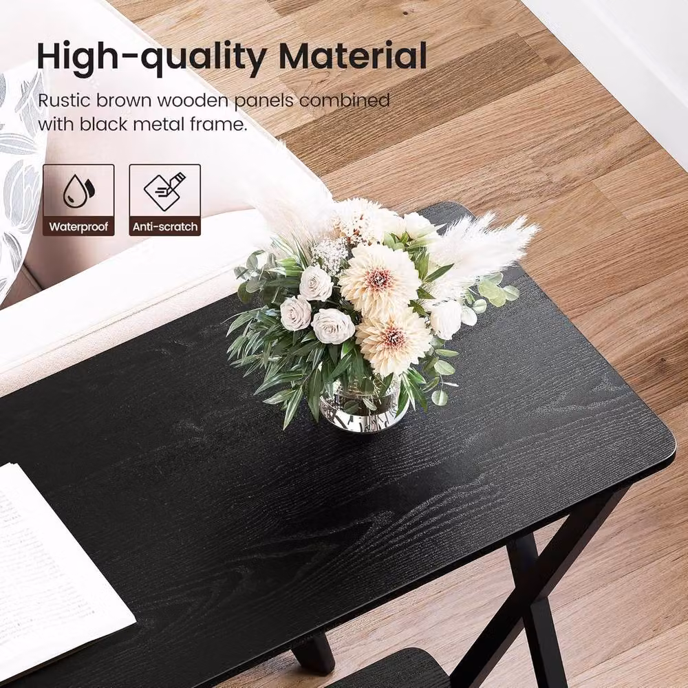 London Boutique 2-Tier Industrial Console Table in Black, W/D/H: 81 x 30 x 80 cm – 3