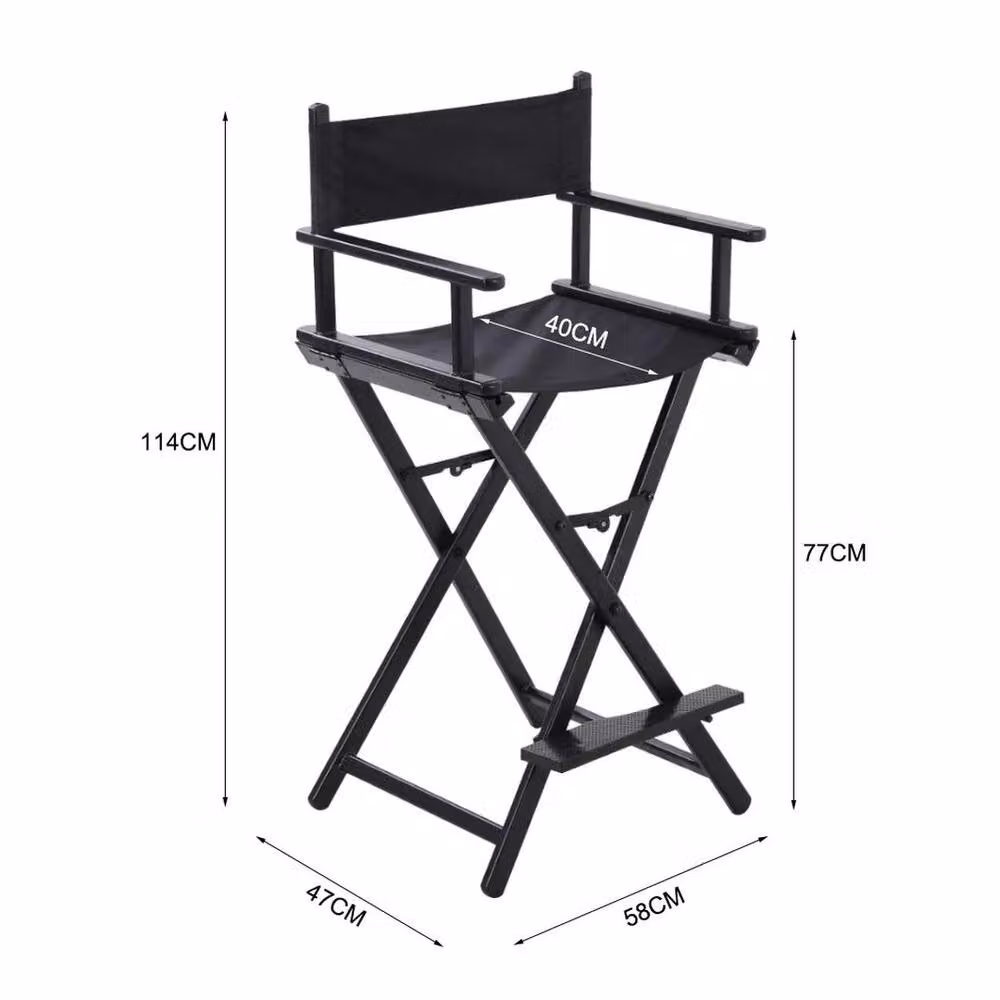 PAWNORA Black Fabric and Metal Makeup Artist Director Chair with Armrests – 2