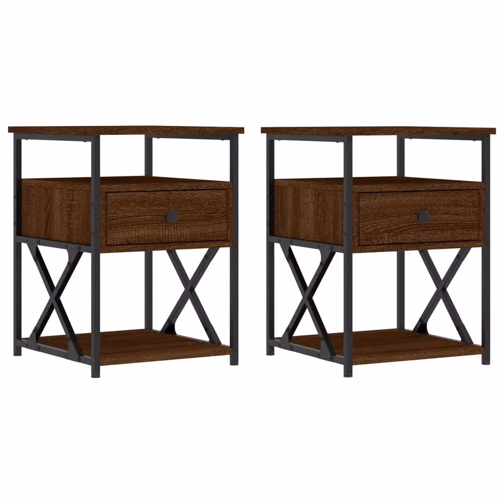Berkfield Home Set of 2 Brown Oak Bedside Cabinets, W: 40 cm, D: 42 cm, H: 55 cm – 2