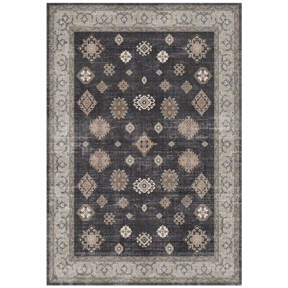 The Rug Shop UK Black Bordered Floral Traditional Stain-Resistant Machine Woven Polyester Rug, W: 160 cm, L: 230 cm – 2