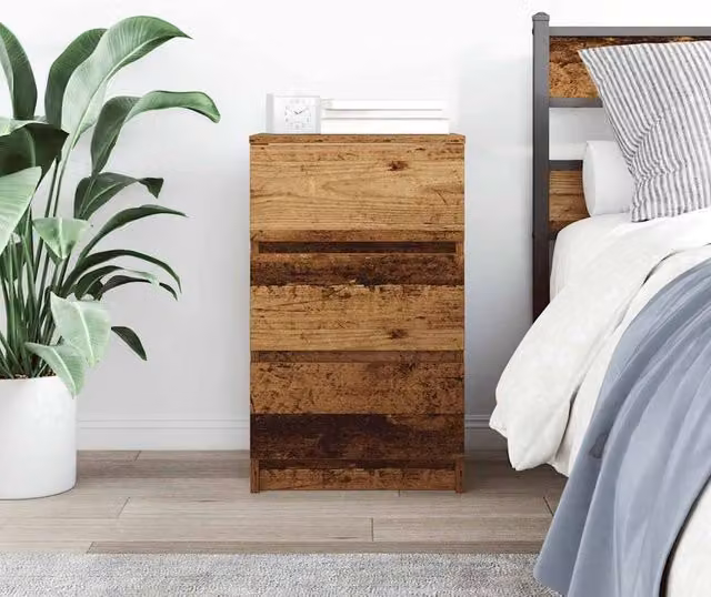 Berkfield Home Durable Bedside Cabinet with 3 Drawers in Brown Old Wood, W/D/H: 39 x 35 x 65 cm