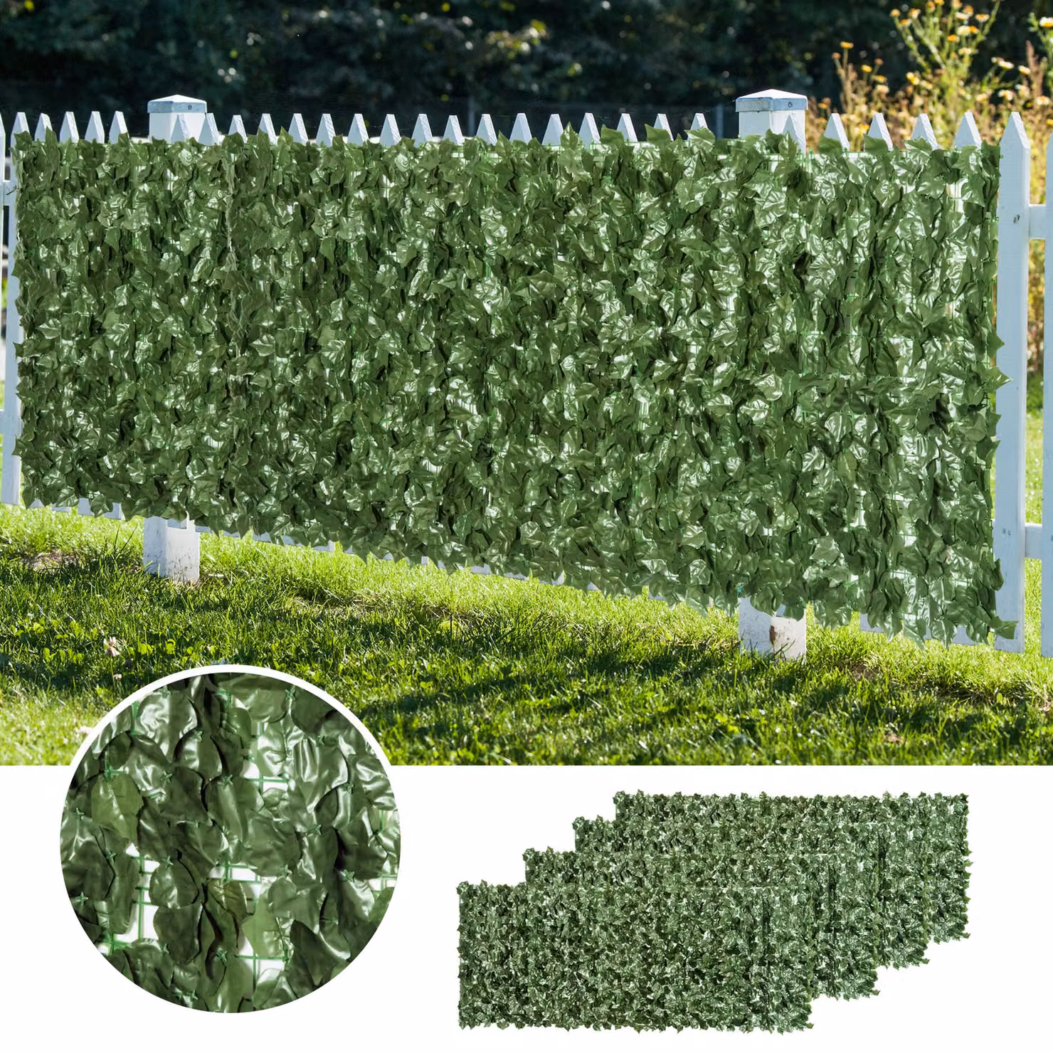 Outsunny 4-Piece Artificial Leaf Hedge Privacy Fence Screen, Green, H 240 cm x W 100 cm – 7