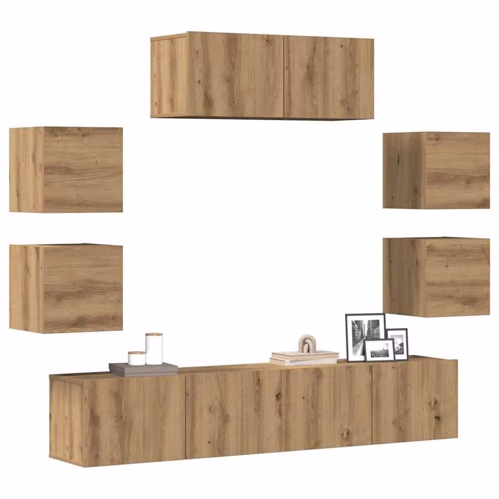 Berkfield Home Classic 7 Piece Wall-Mounted TV Cabinet Set in Brown Artisan Oak – 2