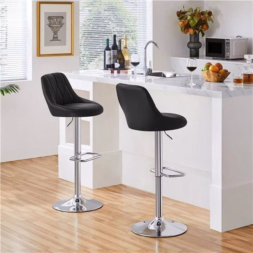 NESTLUNE Set of 2 Black Faux Leather Swivel Bar Stools – 4