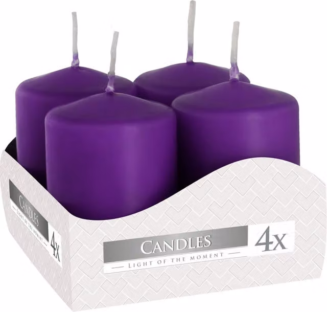 SolaDirect Pack of 4 Small Decorative Pillar Candles in Red and Purple, W: 40 mm, H: 60 mm
