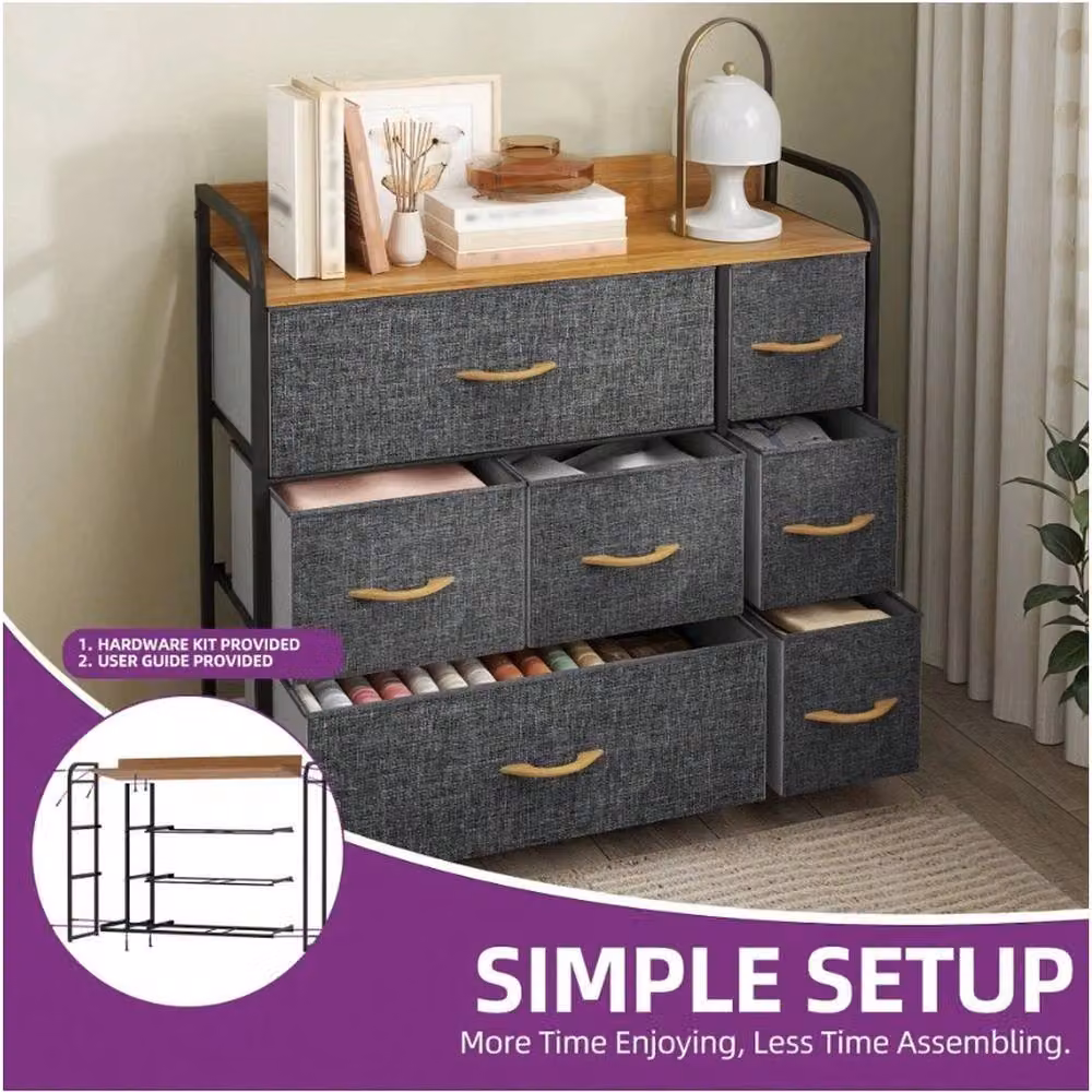 VOGREX Grey 7 Drawer Fabric Storage Chest with Steel Frame – 3