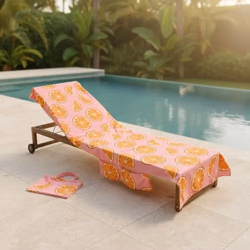 OHS Pink and Orange Print Microfibre Sun Lounger Beach Towel for Adults, W: 75 cm, L: 215 cm