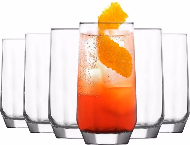 LAV Diamond Geometric Tumbler Highball Glasses, Clear, Pack of 6, 385ml