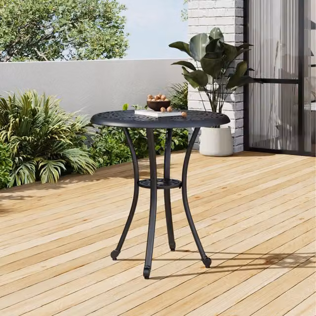 Breeins Matt Black Vintage Floral Cast Aluminium Round Outdoor Garden Table