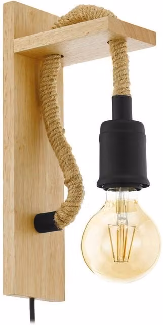 Loops Modern LED Wall Light Sconce in Black and Wood with E27 Bulb Compatibility