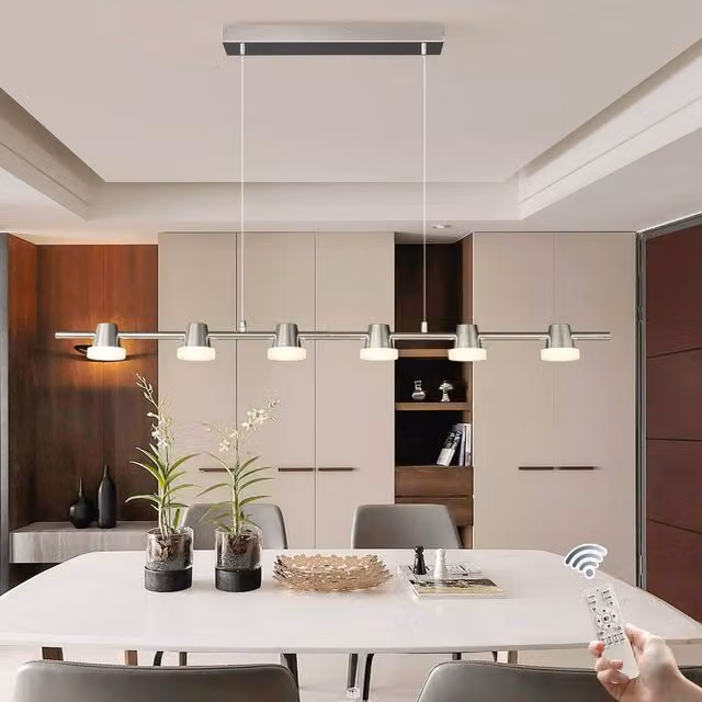 Garwarm Modern LED 6 Light Adjustable Suspended Pendant Chandelier in Silver and Chrome