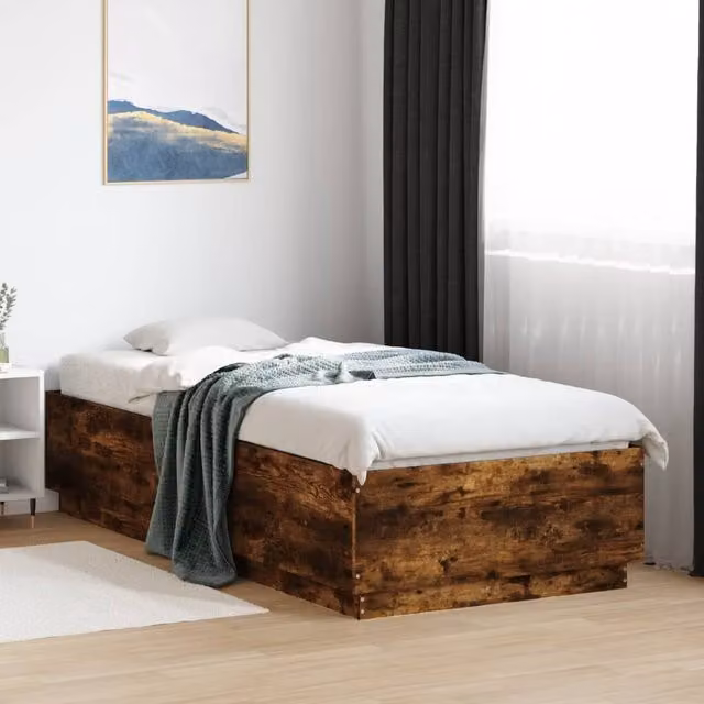 Berkfield Home Modern Bed Frame in Smoked Oak Brown, W: 100 cm, D: 200 cm