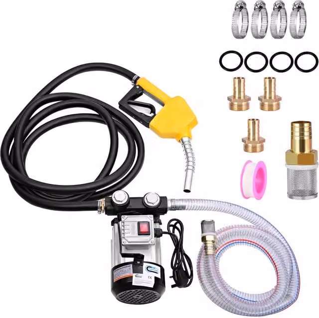 SwitZer 550W 220V Diesel Fuel Transfer Pump Kit with Auto Nozzle and Hose, Grey