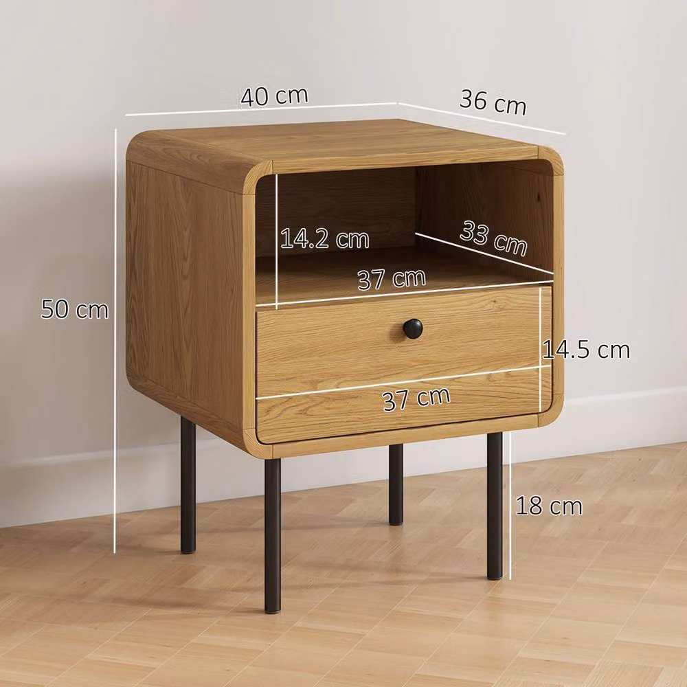 Wyld Haus Move Lalo Oak Finish Bedside Table with Drawer and Open Shelf in Light Oak – 3