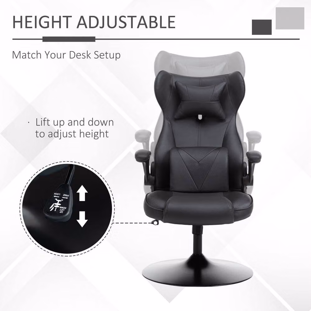 STILVORA Black Racing Gaming Chair with Flip-up Armrests and Headrest – 7