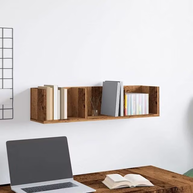 Berkfield Home Decorative CD Wall Shelf in Brown Old Wood, W/D/H: 75 x 18 x 18 cm – 1