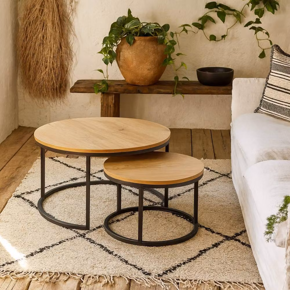 Wyld Haus Odense Round Nesting Coffee Table Set in Wild Oak Effect and Matte Black – 2